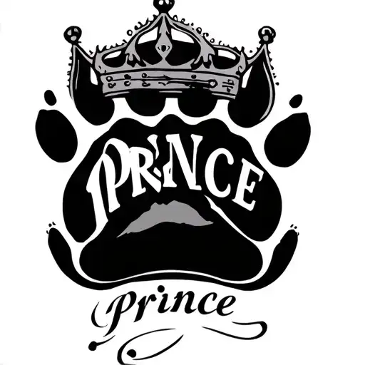dog paw print with prince crown and the name Prince  tattoo design idea