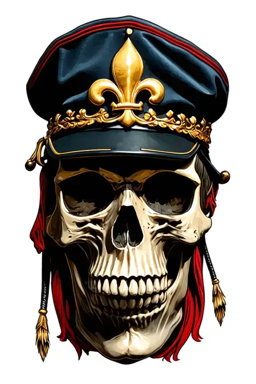 skull with French military beret and flaure de lys tattoo design idea