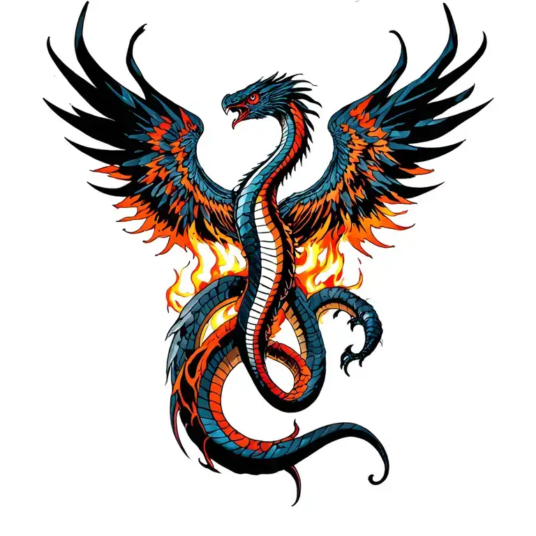 cobra phoenix rising from the ashes tattoo design idea