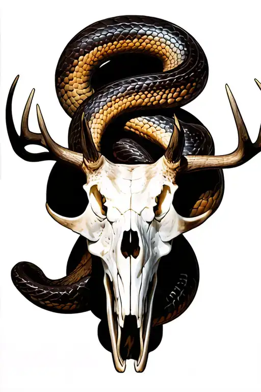 buck skull snakes tattoo design idea