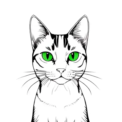 Black and white cat and green eyes tattoo design idea