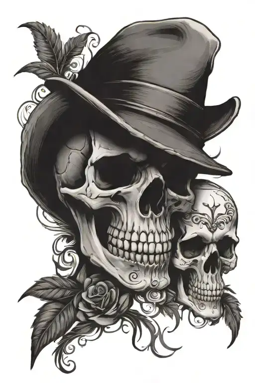 skull and family tattoo design idea