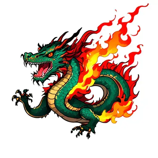 dragon breathing fire tattoo design idea