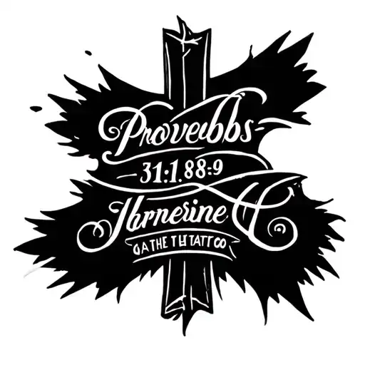 "Proverbs 31:8-9" verse on a cross tattoo design idea