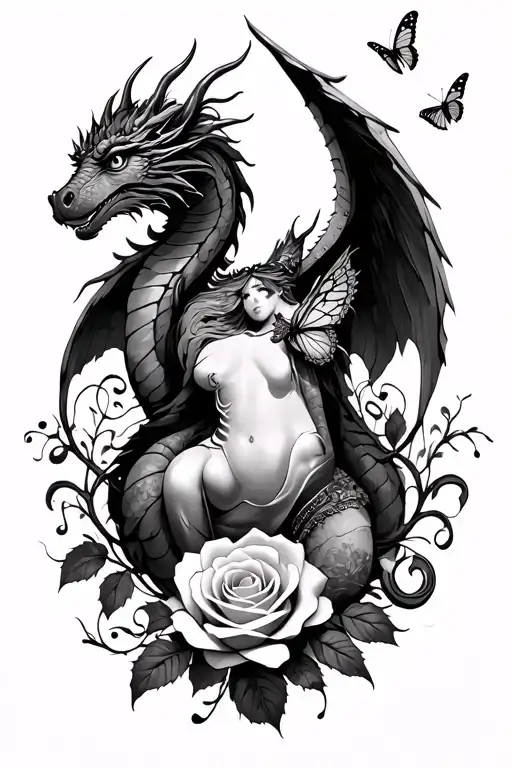 Dragon, Athena Goddess, Rose, Butterfly with song notes, Ascending, noble strength, remembered angel, yggdrasil tattoo design idea