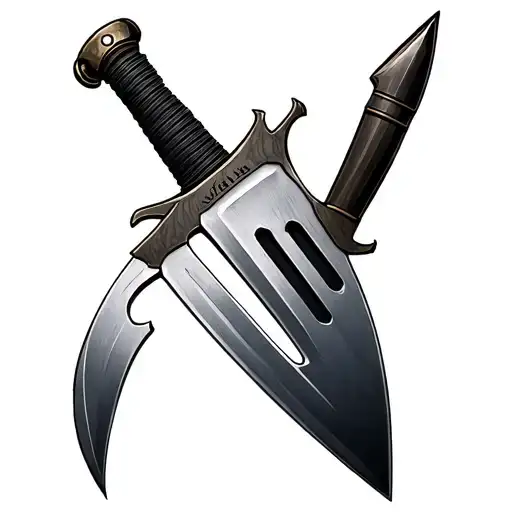 Central Element (Sternum Area):	•	Fairbairn–Sykes Fighting Knife (iconic Commando dagger), vertical, tip pointing down  tattoo design idea