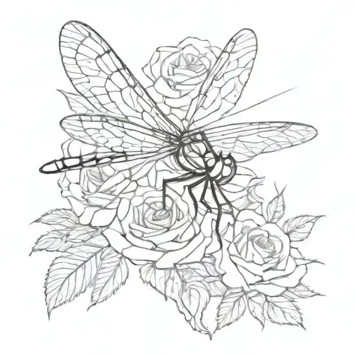 dragonfly and a rose intertwined tattoo design idea