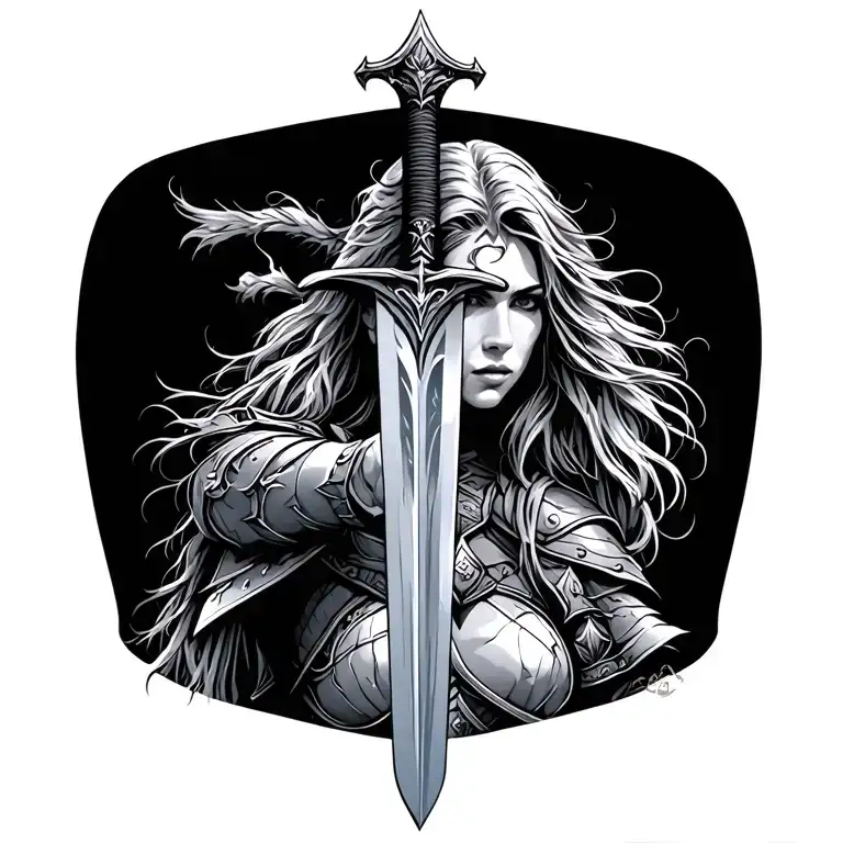 female norse warrior sword tattoo tattoo design idea