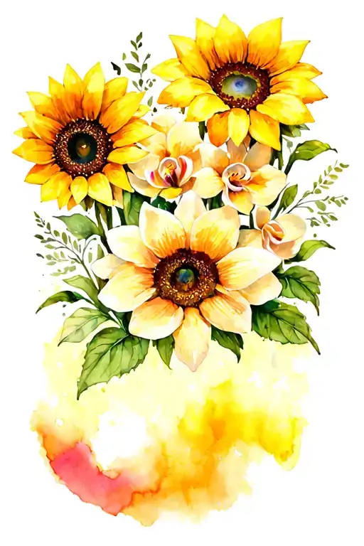 mother daughter tattoo, sunflowers, orchids, mountians tattoo design idea