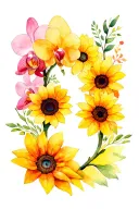 mother daughter tattoo, sunflowers, orchids, mountians tattoo design idea
