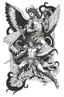 Archangel Lucifer vs Miguel, Gabriel and Raphael tattoo design idea
