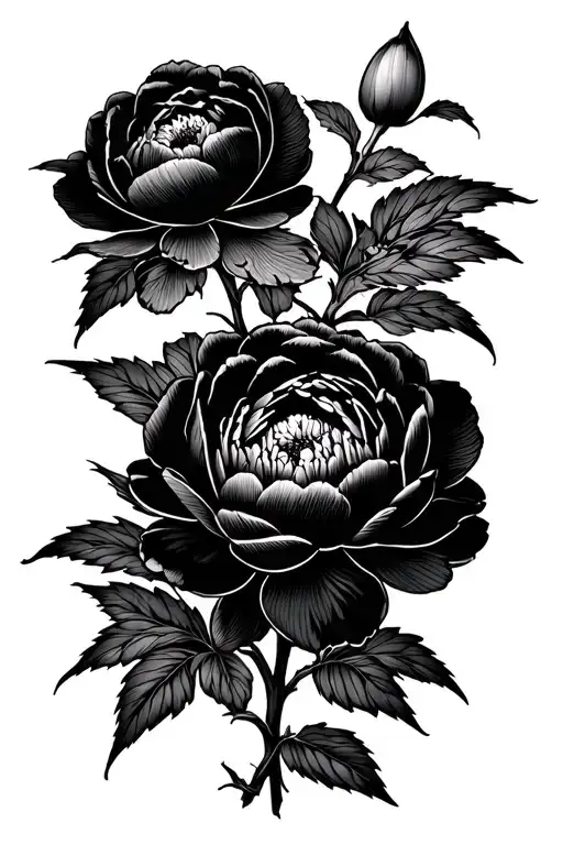 3 japanese style peonies growing tattoo design idea