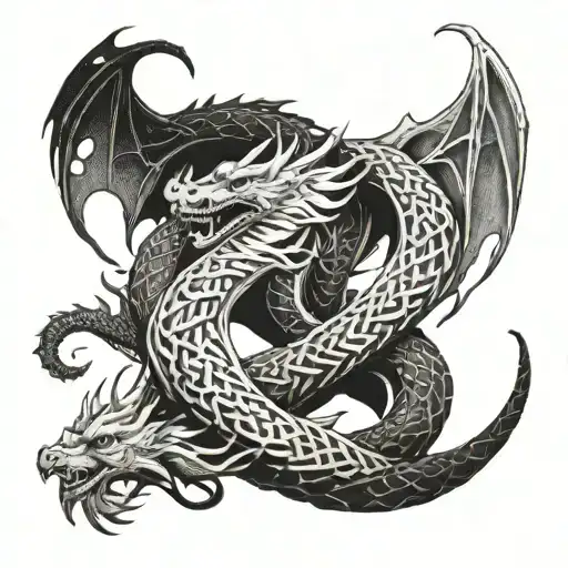 Norse knotwork dragon intertwined tattoo design idea