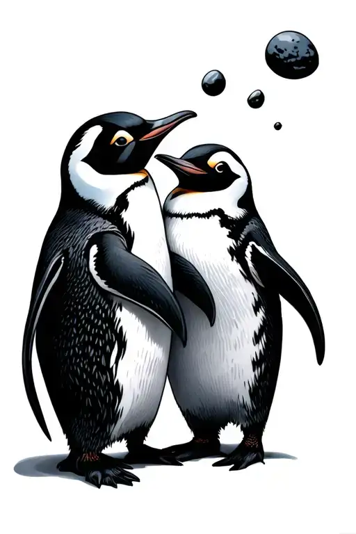 penguin giving another penguin a pebble dropping tattoo design idea