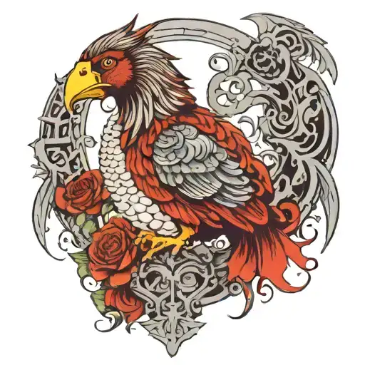 karlach baldur's gate opening its beak to honk tattoo design idea