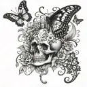 skull vines butterflies flying tattoo design idea