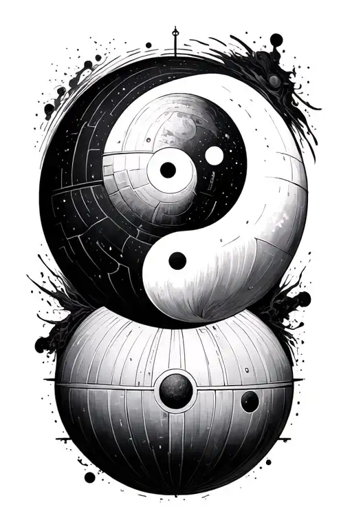 yin and yang symbol formed as the death star tattoo design idea