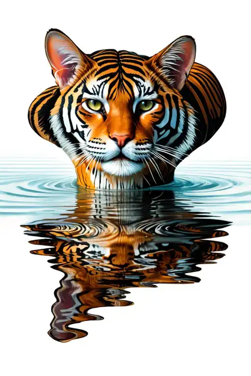 cat and tiger water reflection tattoo design idea
