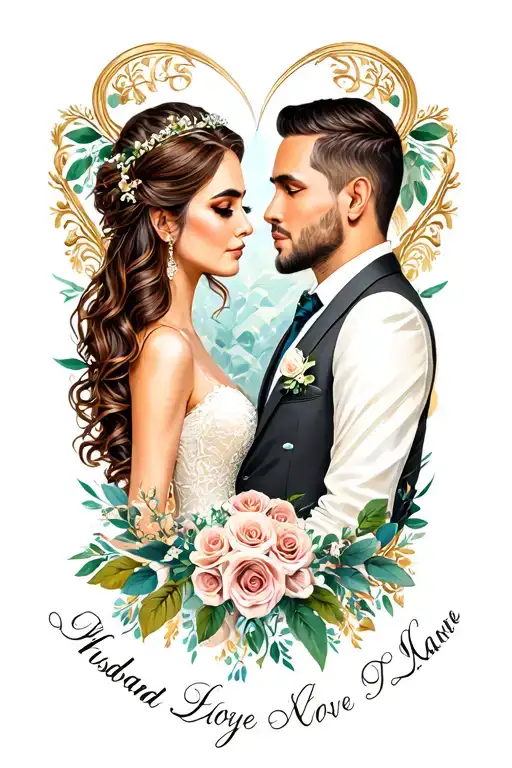 my husband's name and date of wedding with love and unity tattoo design idea