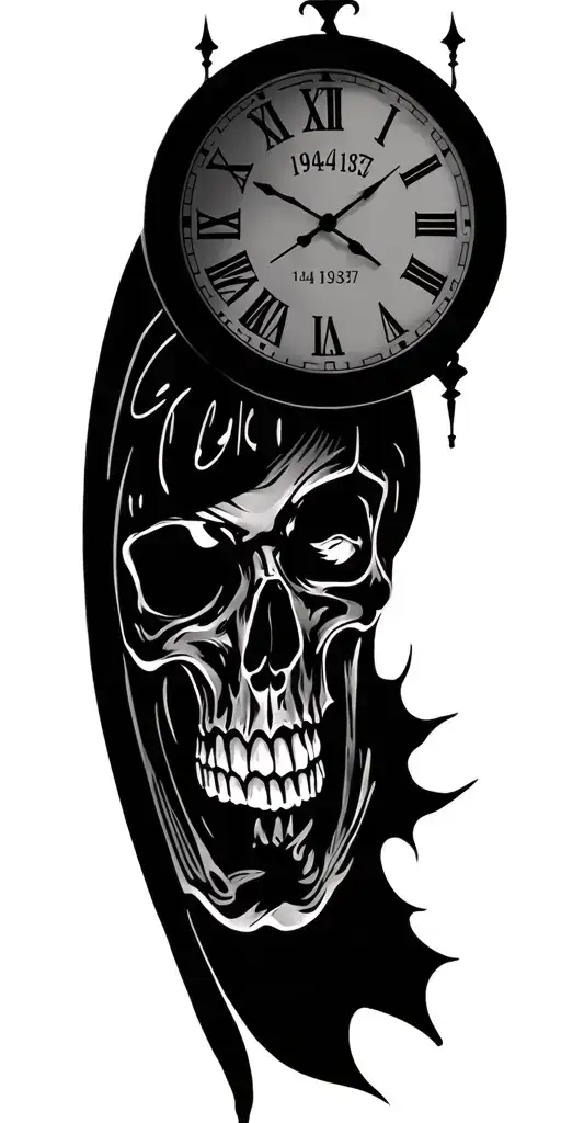"1944/1937" skull clock mother father death tattoo design idea