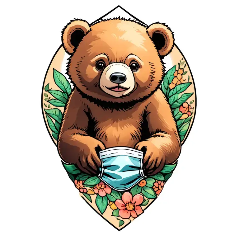 We place a small, sympathetic bear in a cartoon style on the line with the surgical trace. A hand of the bear tattoo design idea