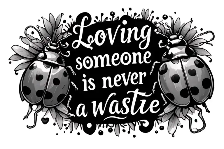 lady bugs around the words "loving someone is never a waste" tattoo design idea