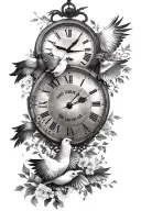 one big clock with three different birth dates with 3 doves tattoo design idea