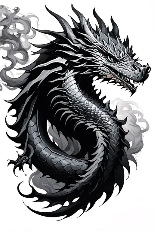 smoke dragon emerging tattoo design idea