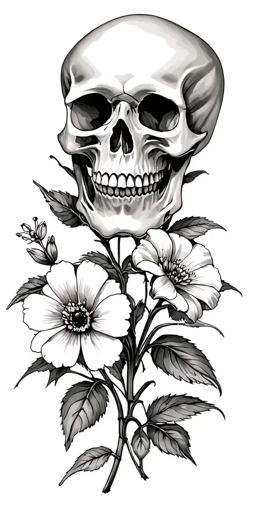 Skull and Wallflower  tattoo design idea
