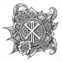 viking runes rose surrounded tattoo design idea