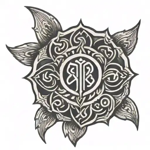 viking runes rose surrounded tattoo design idea