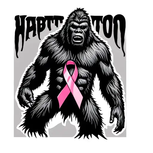 Bigfoot Silhouette with breast cancer ribbon as body  tattoo design idea