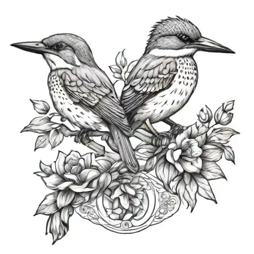 kingfisher and nightingale birds sitting tattoo design idea