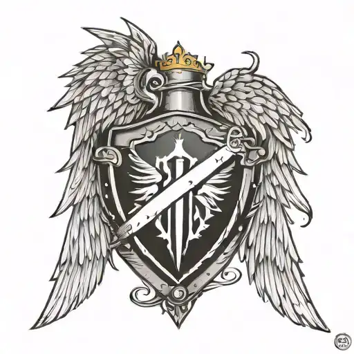 heart ekg knight shield with wings spread tattoo design idea