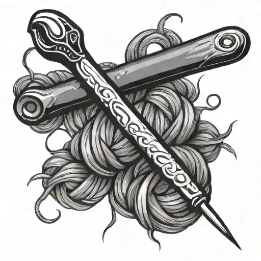 crochet hook and yarn tattoo design idea