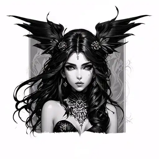 dark anime goddess sexy fit tattoo design idea