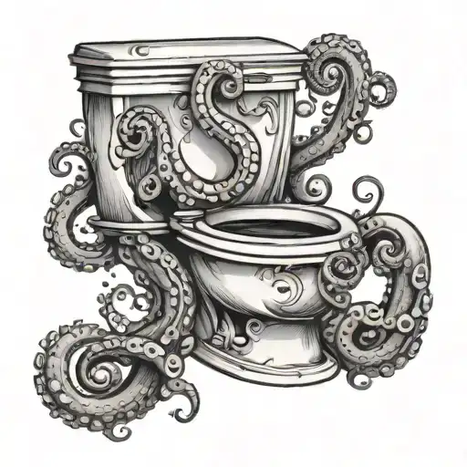 toilet with a tentacle coming out tattoo design idea