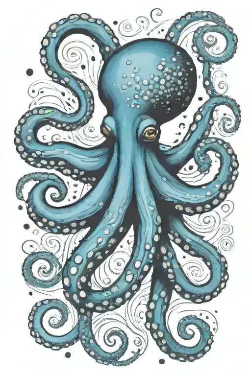 one octopus, van gogh starry night swirl tattoo design idea