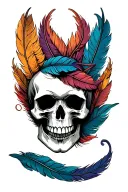 feathers , semi colon, skull soft shading tattoo design idea