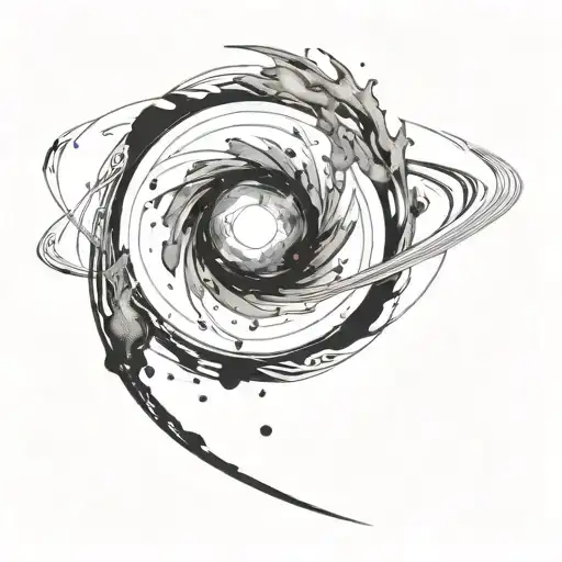 planet imploding while black hole devours orbiting debris tattoo design idea