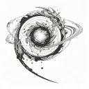 planet imploding while black hole devours orbiting debris tattoo design idea