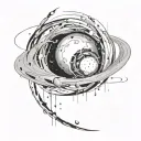 planet imploding while black hole devours orbiting debris tattoo design idea