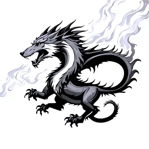 wolf and dragon breathing fire tattoo design idea