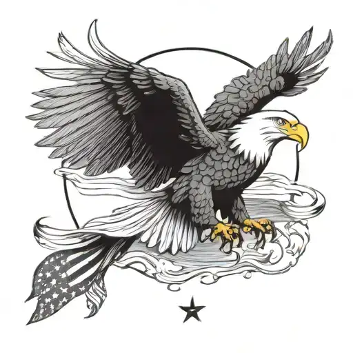 American bald eagle, German flag, American flag, moon,water,cancer the crab tattoo design idea