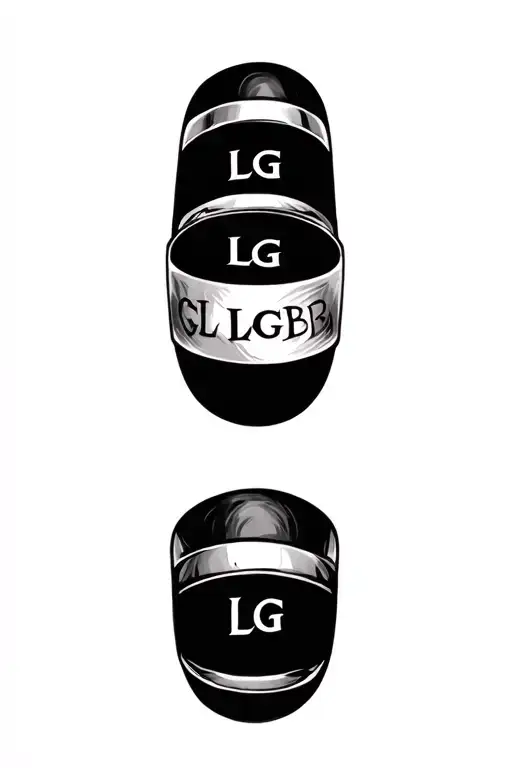 Wedding ring on finger. Words "LG" written on the bottom side of the finger inside the wedding band. tattoo design idea
