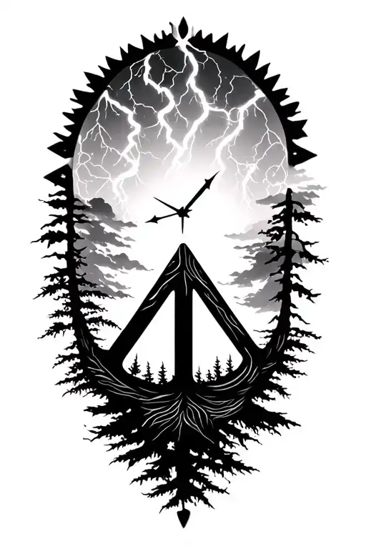 peace and lightining storm and time and nature tattoo design idea