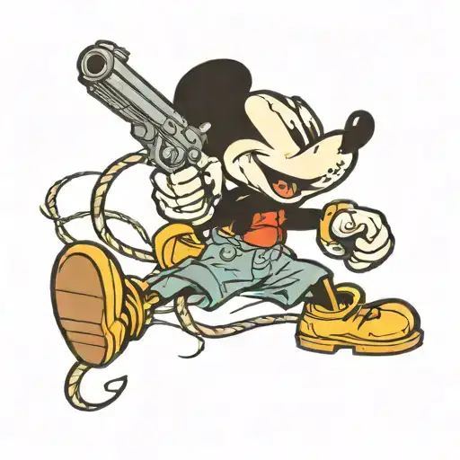 suicidal mickey mouse with a gun in his mouth  tattoo design idea
