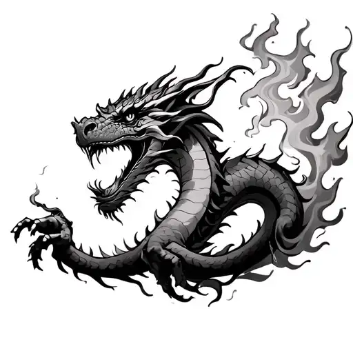 Dragon breathing fire wrapping around arm  tattoo design idea