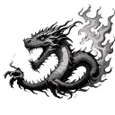 Dragon breathing fire wrapping around arm  tattoo design idea