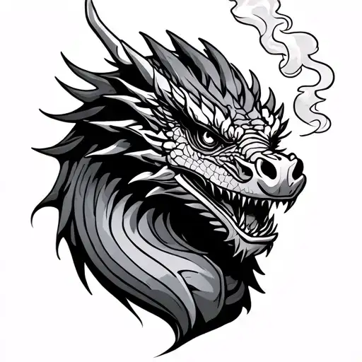 Gambling dragon smoking tattoo design idea